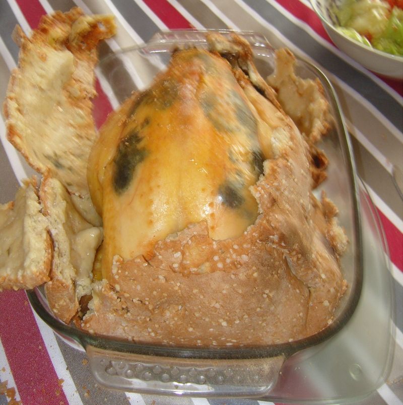 Poulet en croute de sel ouvert