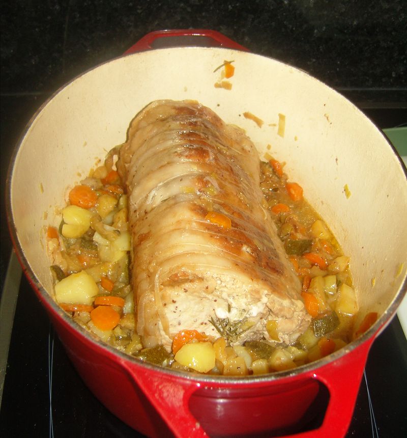 Roti de Porc, Miel, Romarin et ses petits légumes