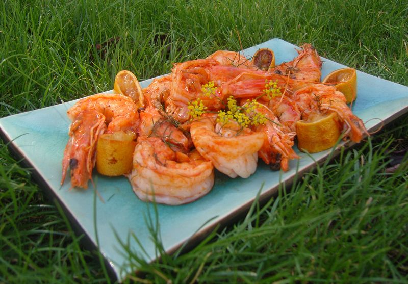 Crevettes Aneth, Gingembre et Citron Rôtis